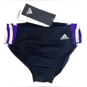 Men's Size 24 adidas Black Purple White Three Stripe Infinitex Swim Brief NWT